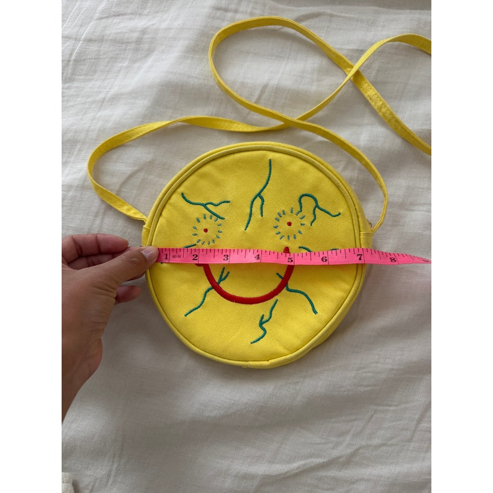 Penelope Gazin Yellow Round Crossbody Purse Bag Embroidered Smiley Face - Picture 7 of 7